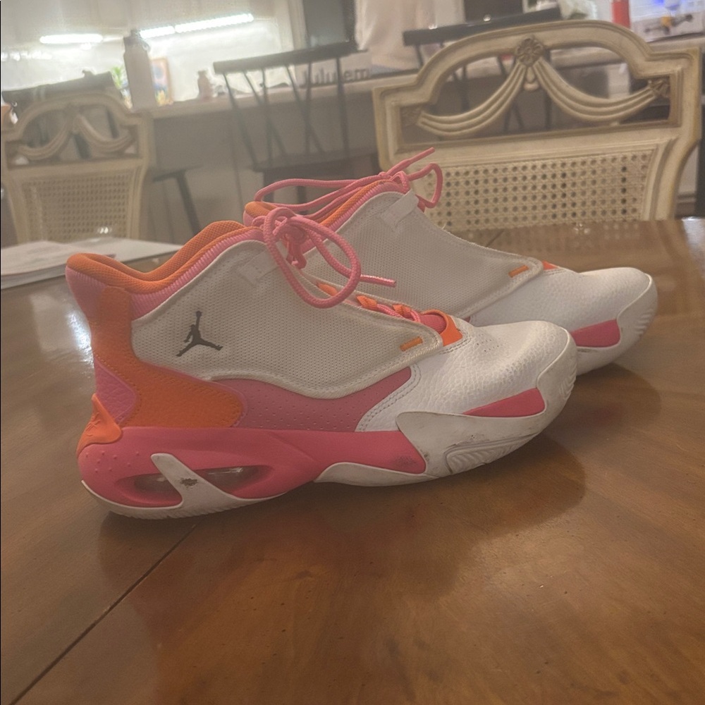 Jordan White and Pink Sneakers with Orange Accents